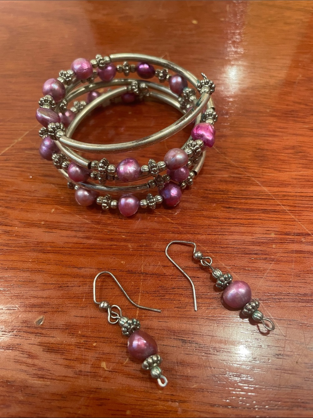 Fresh Water Pearl Coil Bracelet and Earring Set
